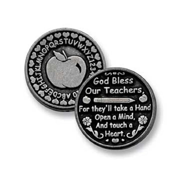 God Bless Our Teachers Pocket Token - 1" Diameter - With Organza Bag