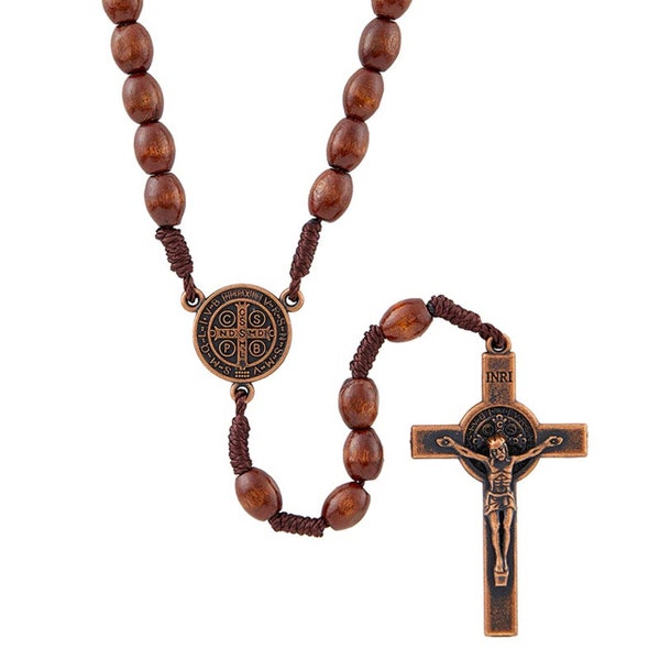 St. Benedict Copper Finish Cord Rosary - 18" Long -In Gift Bag