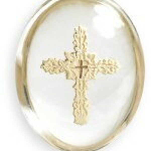 Cross With Gold Pocket Stone  - 1 1/2" High - Worry Stone