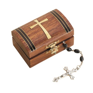 Tapered Cross Wood Rosary Box - 3" x 2" x 1-3/4" D