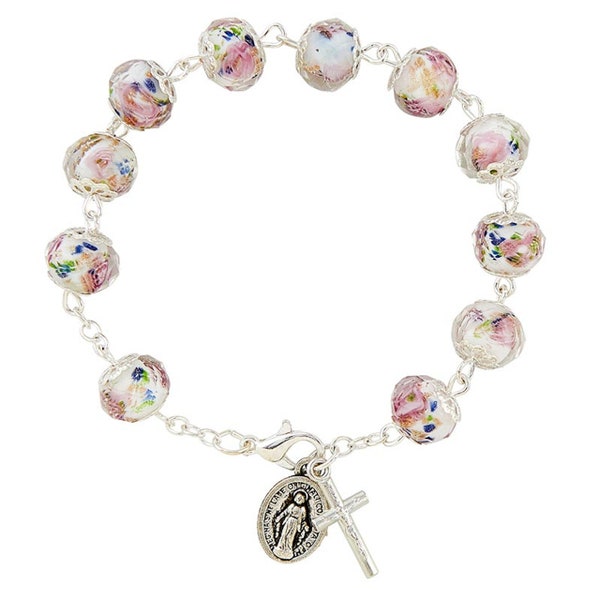 White Murano Glass Rosary Bracelet With Gift Bag