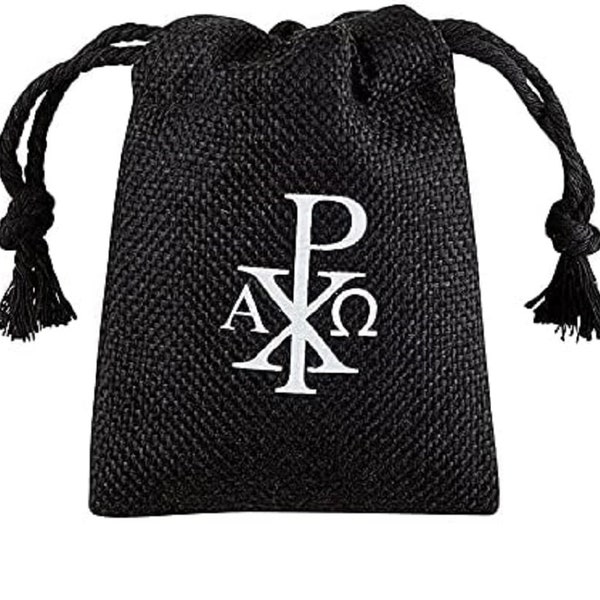 Chi Rho Drawstring Linen Rosary Bag - 3" X 4"