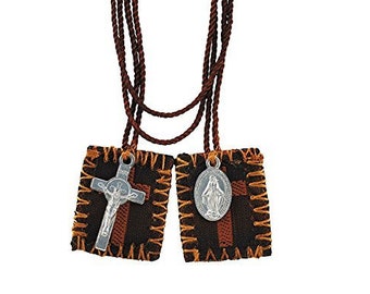 Brown Scapular With Medal And Crucifix