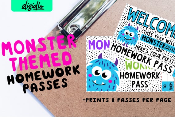 Monster Theme Homework Passes For Welcome Back To School 2 Etsy