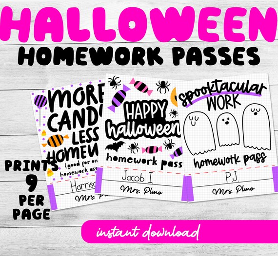 Printable Halloween Student Gift Halloween Homework Passes Etsy Printable Halloween Student Gift Halloween Homework Passes Etsy