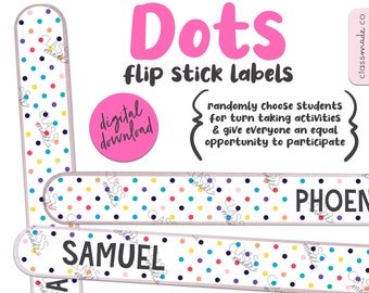 Polka Dot Themed Flip Stick Labels // Equity Sticks // Name Sticks // Fair Sticks // DIGITAL DOWNLOAD