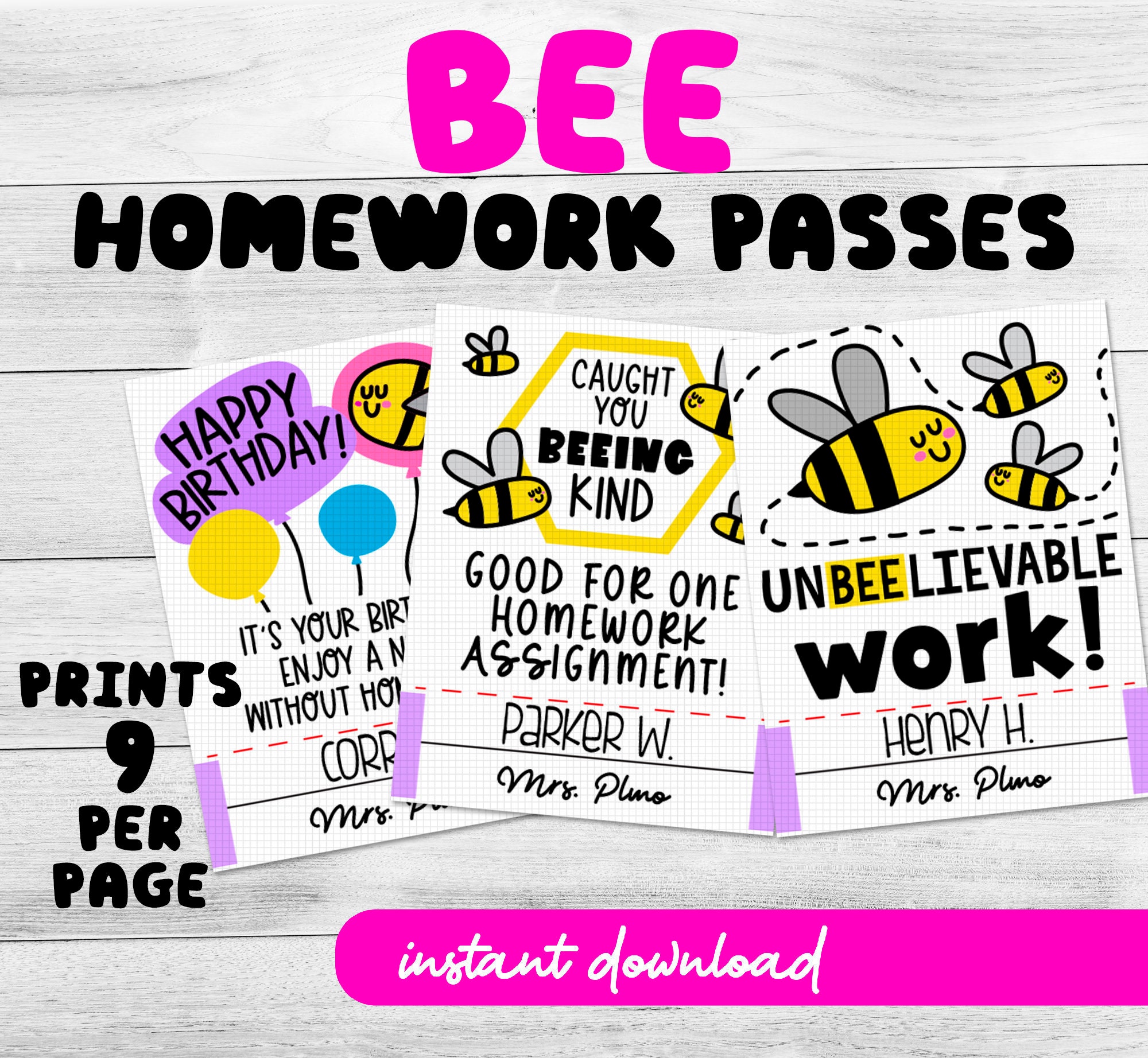 Bee Themed Homework Passes Easy Student Gift Digital Etsy Bee Themed Homework Passes Easy Student Gift Digital Etsy