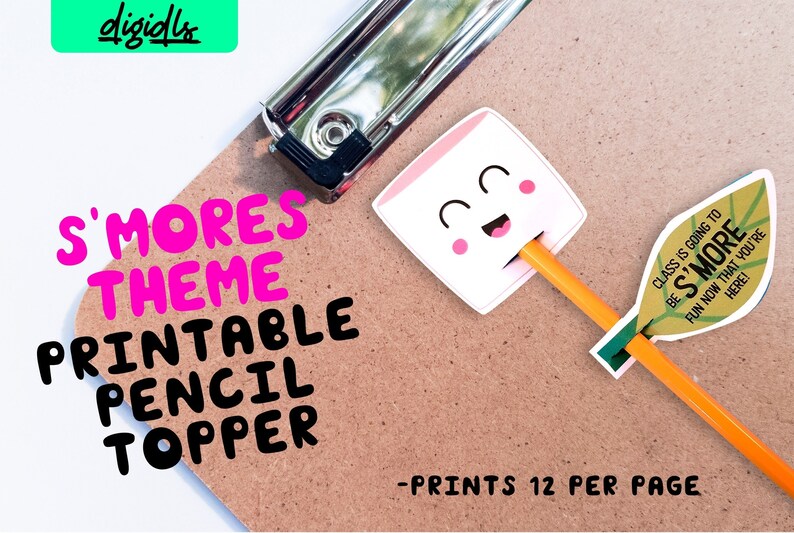 Printable Pencil Topper Camping S'mores theme // Meet the Etsy