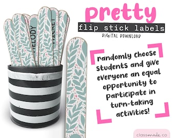 Hübsche Flip Sticks Etiketten, Billigkeitssticker // Namenssticker // Fairsticker // Namenssticker für Klassenzimmer-Design DIGITAL DOWNLOAD