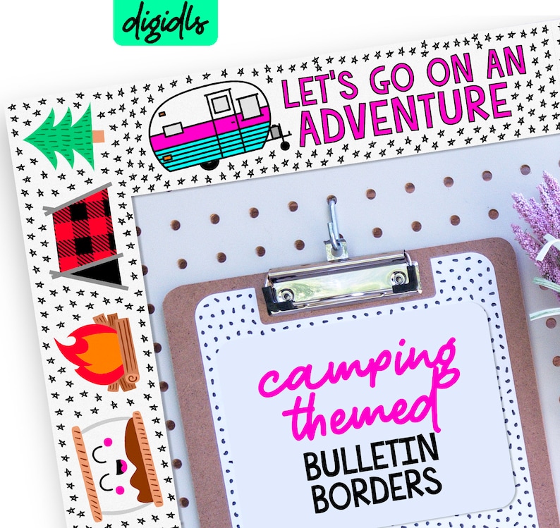 Camping Themed Classroom Bulletin Border, Buffalo Plaid Classroom Decor, Adventure Themed Classroom Idea DIGITAL DOWNLOAD image 1