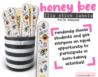 Honey Bee Flip Stick Labels // Name Sticks // Equity Sticks // Classroom Management Tool // DIGITAL DOWNLOAD