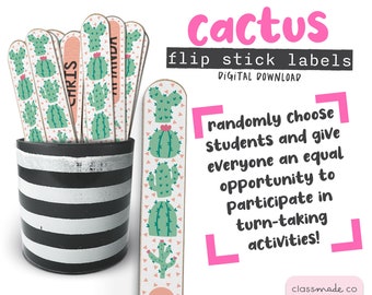 Printable Flip Stick Labels for Cactus Themed Classroom // DIGITAL DOWNLOAD