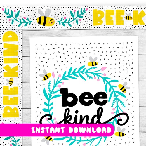 Printable Bee Kind Bulletin Border Bee Themed Classroom Etsy