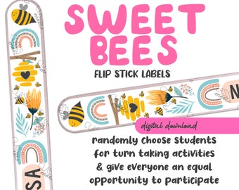 Classroom Bee Theme Flip Stick Labels // Name sticks // Equity Sticks // Fair sticks // Classroom Management tool // DIGITAL DOWNLOAD