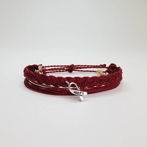 Multiples Myelom-Aufklärungs-Armband, weinrotes Band, verstellbare wasserdichte geflochtene Schnur