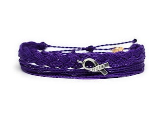 Pulsera de concienciación sobre el cáncer de páncreas, cinta morada, cordón impermeable.