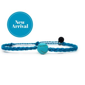 Turquoise | Bright Bracelet - 100% Waterproof and Handmade w/Coated Charm, Adjustable Band