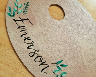 Hand-Painted Personalized Palette: Green Foliage, Custom Artist Gift