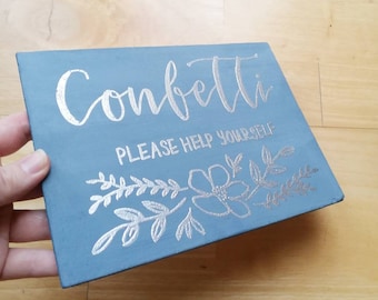 Hand-Painted Wedding Confetti Sign: Metallic Floral Decor
