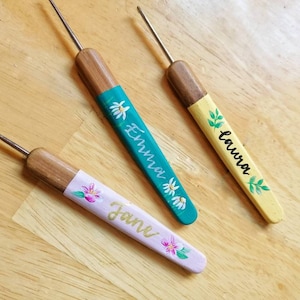 Personalised crochet hook - funky crochet gift - pretty gift for crocheters - painted small crochet hook - wooden crochet hook