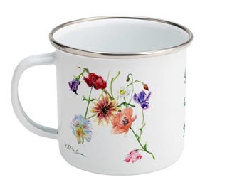 Taza de esmalte para jardinero floral, 355 ml (12 oz)