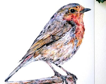 Robin Wall Art Print, signed watercolour print