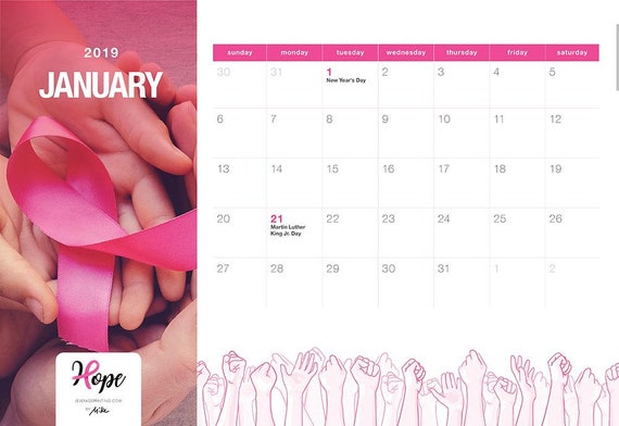 Breast Cancer Awareness 18 Month Desk Calendar Pad 13 Etsy
