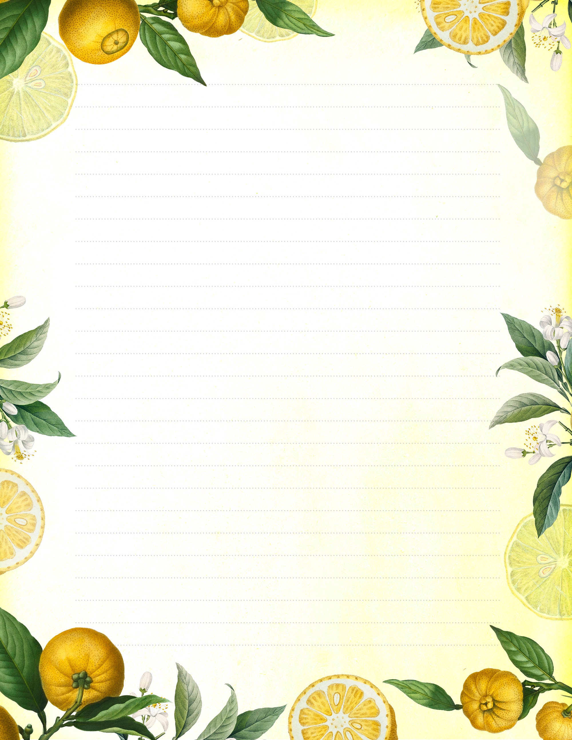 Lemon stationary set Printable letter paper Citrus notepad | Etsy