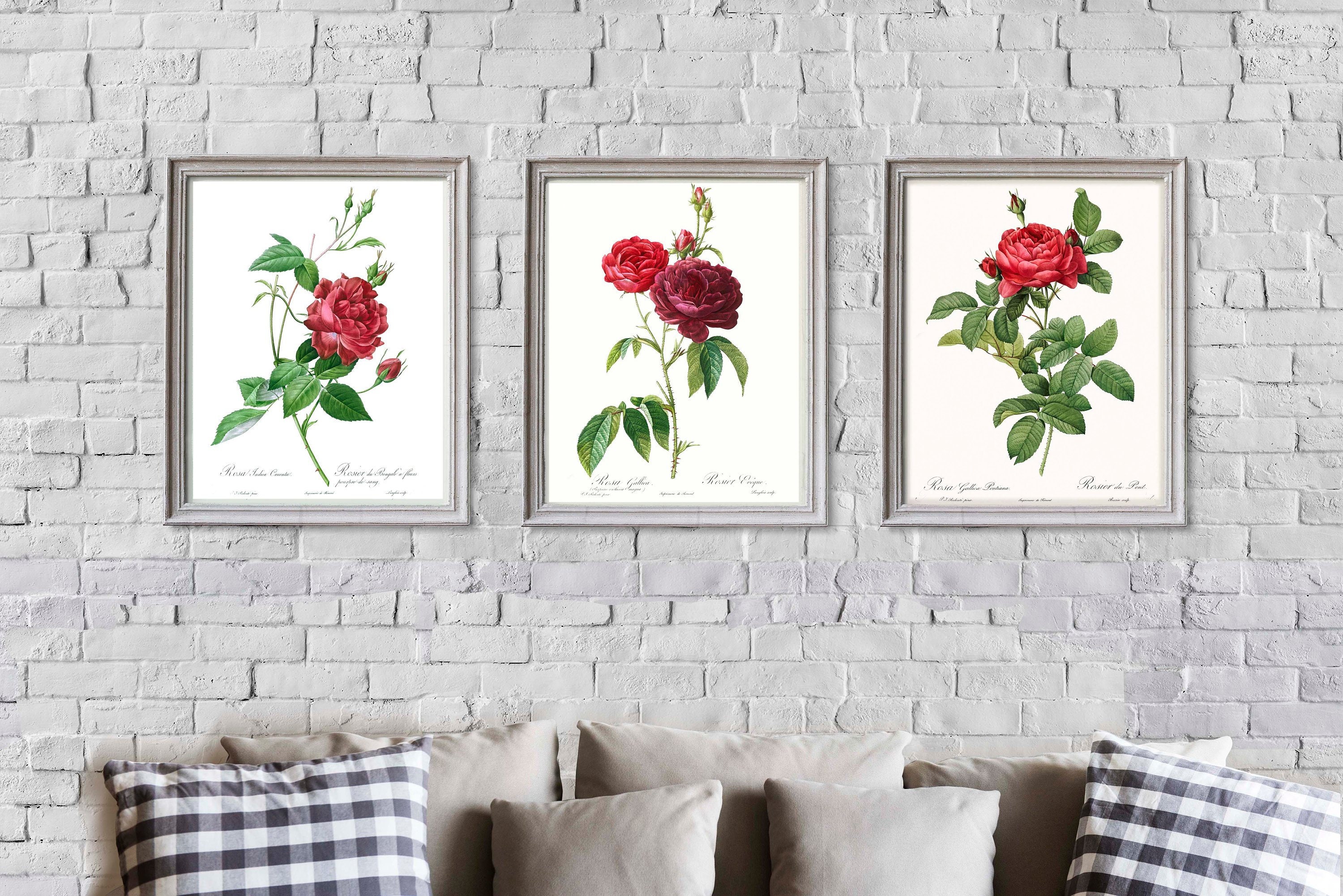 Set Of 3 Prints Rose Prints Purple Wall Art Victorian Rose Art Pink Flower Wall Art Rose Wall Art Living Room Wall Decor Floral Wall