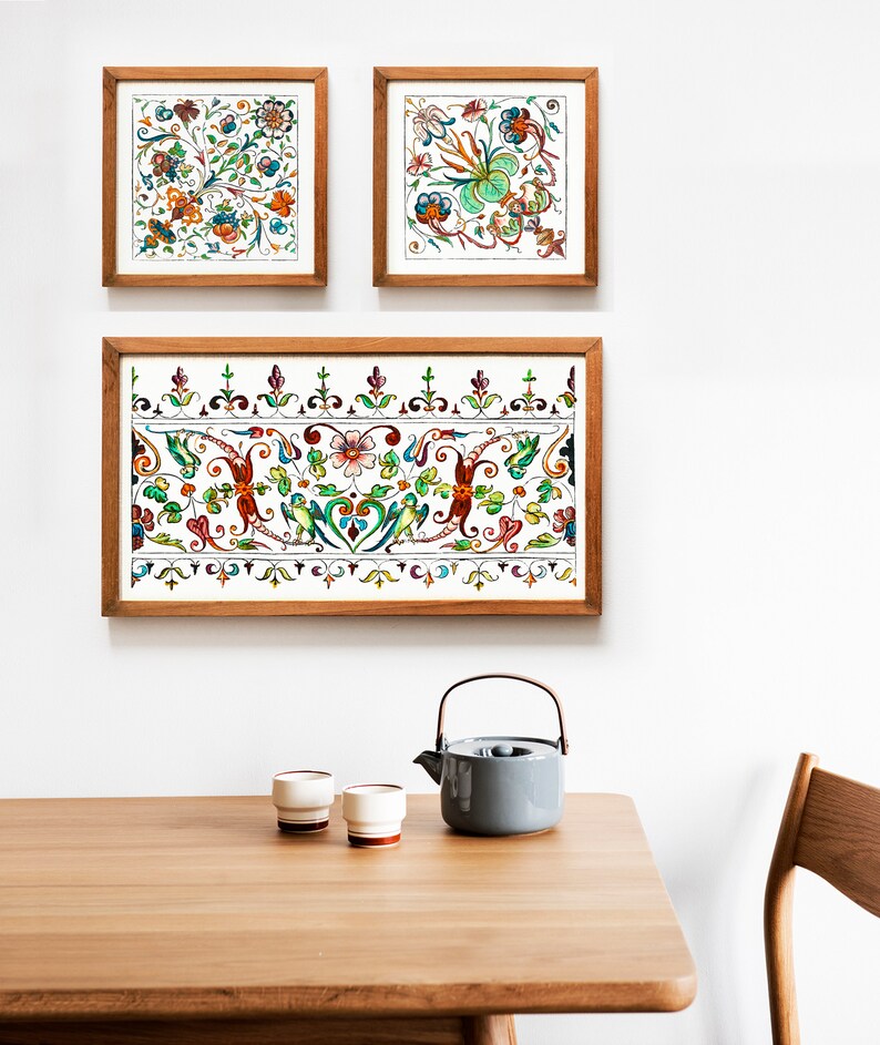 Tile wall art Colorful prints Ornament Prints Pattern art Etsy