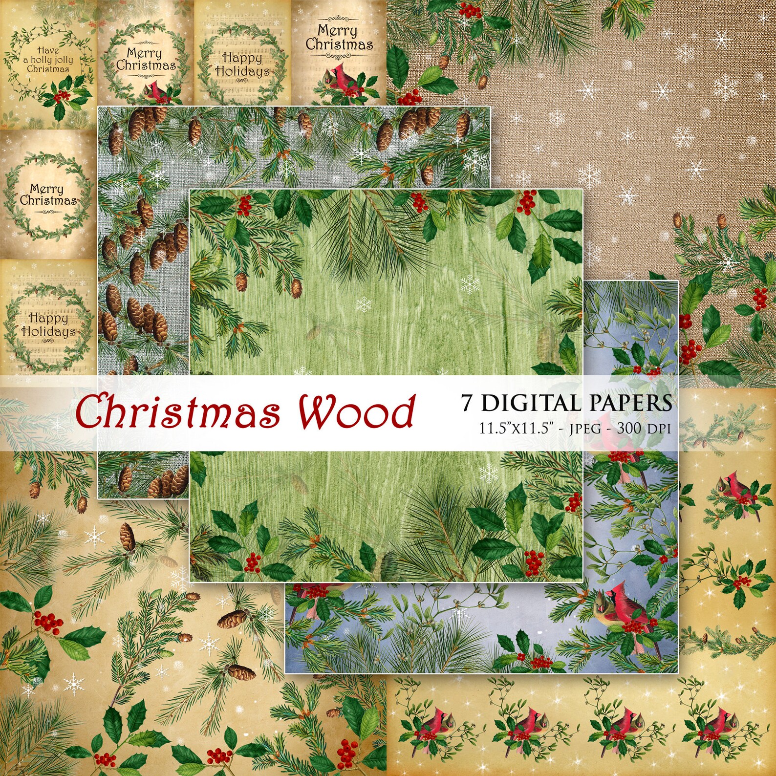 Christmas digital paper. Winter scrapbook paper. Christmas | Etsy