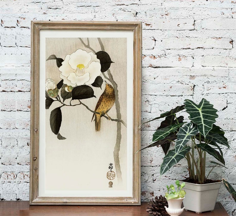 Japanese Art Print Bird and Flower Print Camellia Flower Etsy