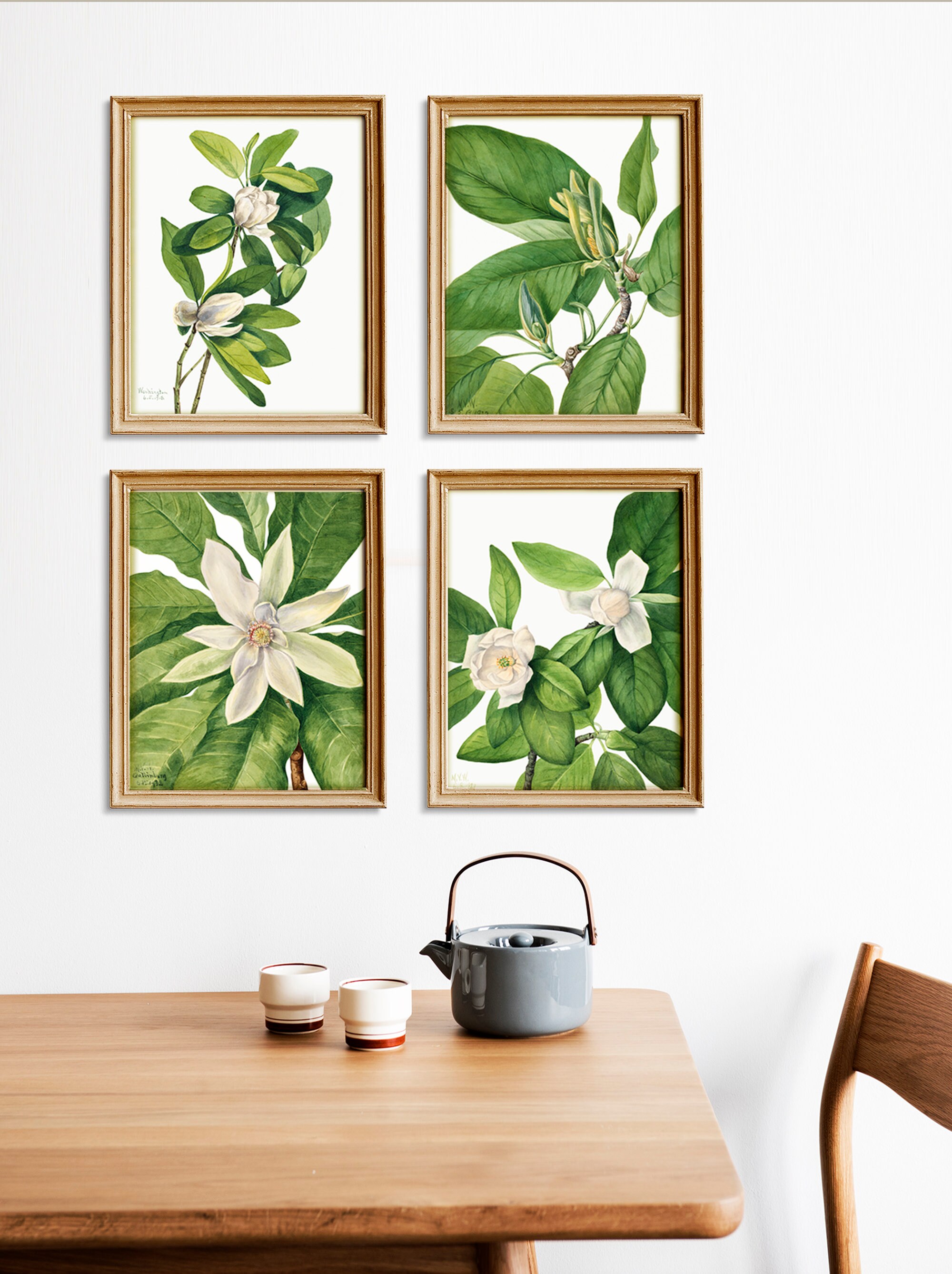 Magnolia wall art White magnolia print set Floral wall art | Etsy