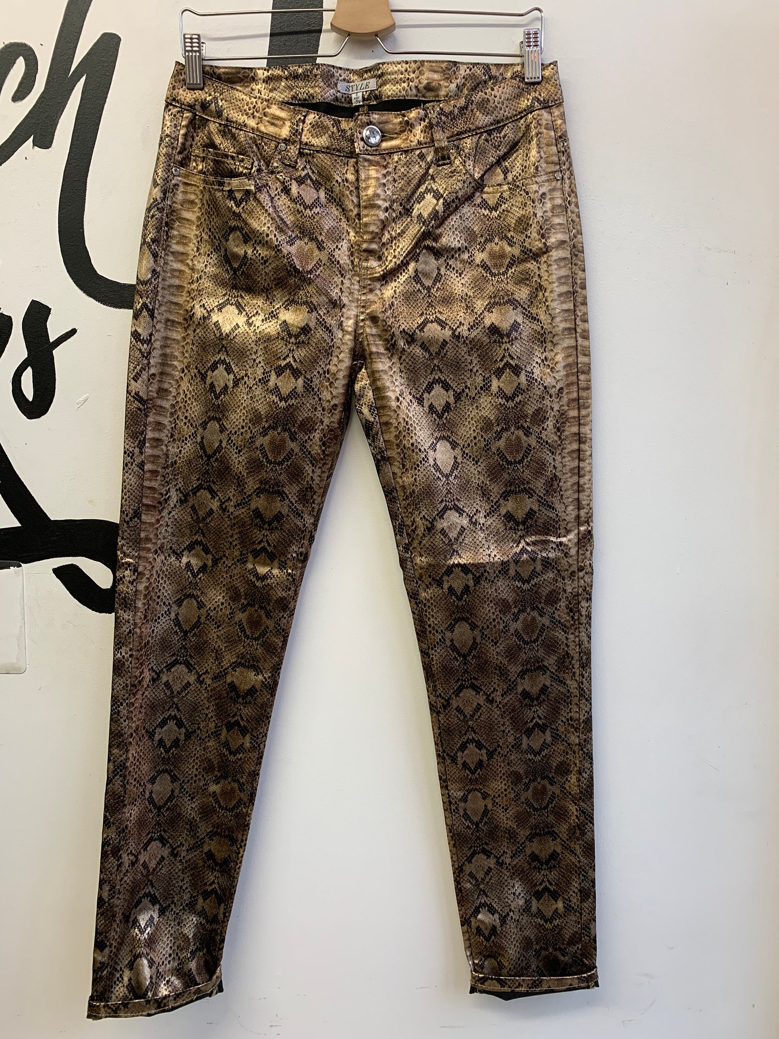 Vintage Deadstock Bronze Metallic Snake Skin Pants w/ Gemstone | Etsy