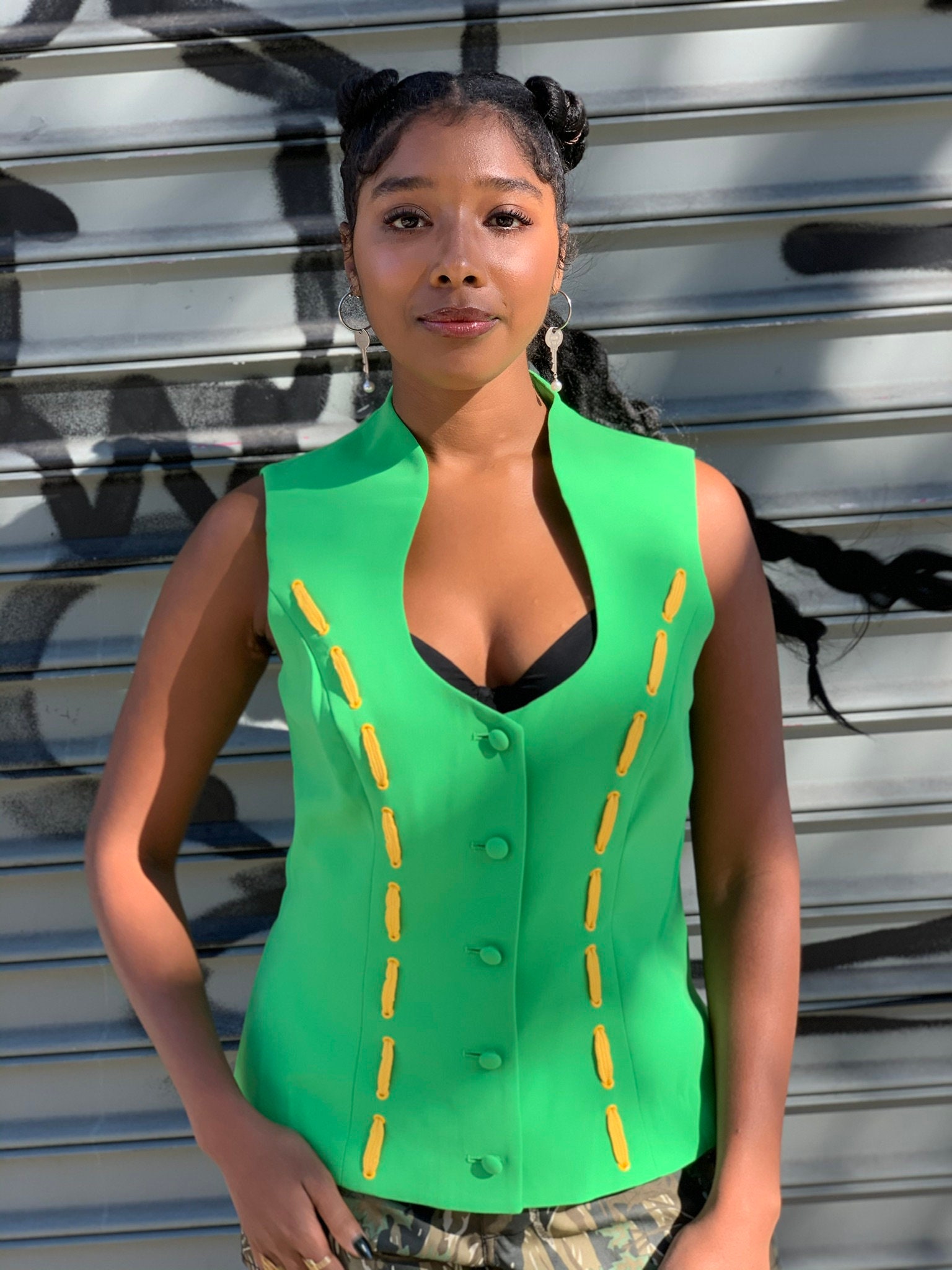 Vintage Deadstock Bright Green Vest w/ Yellow String and Etsy