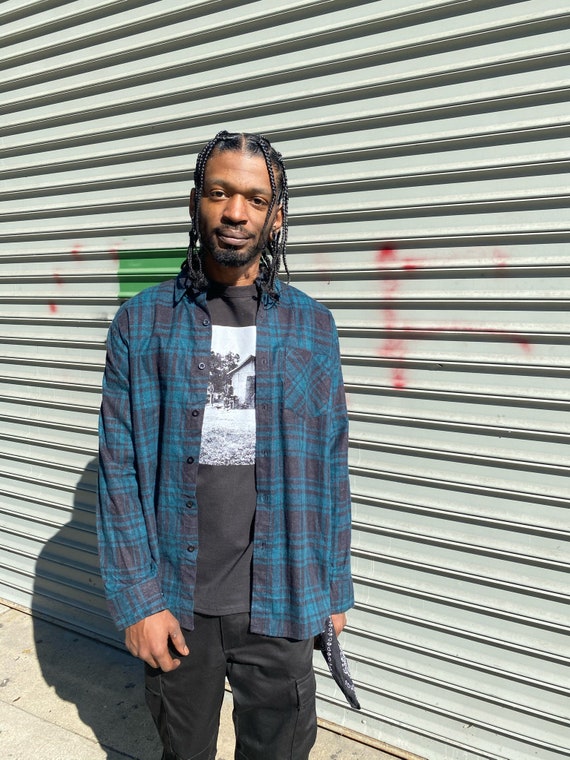 Vintage Deadstock Teal and Gray Plaid Flannel