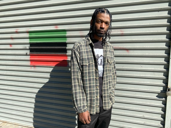 Vintage Deadstock Green and Beige Plaid Flannel