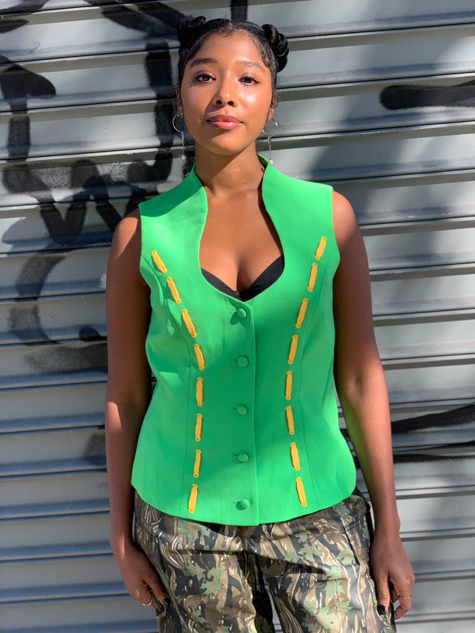 Vintage Deadstock Bright Green Vest w/ Yellow String and Etsy