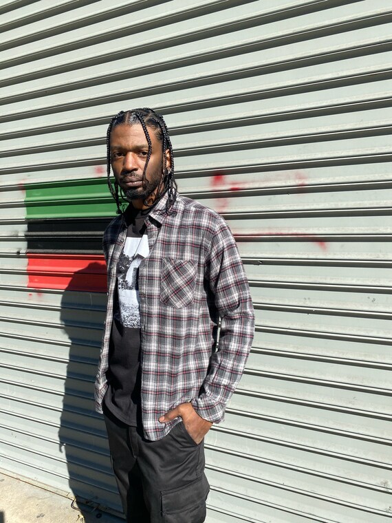 Vintage Deadstock Gray and Black Plaid Flannel