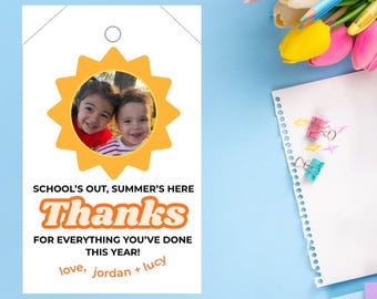Etichette regalo di ringraziamento per gli insegnanti modificabili / Etichette di ringraziamento di fine anno scolastico / Etichetta regalo stampabile con foto / Etichetta per bambini per l'ultimo giorno di scuola