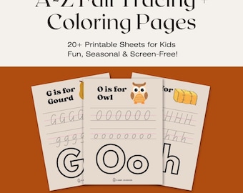 Fall Alphabet Tracing & Coloring Pages: Preschool Homeschool Activity (PDF Printable)