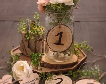 wood and twine unique rustic shower wedding Table numbers nature centerpiece for mason jar quart wooden party favor
