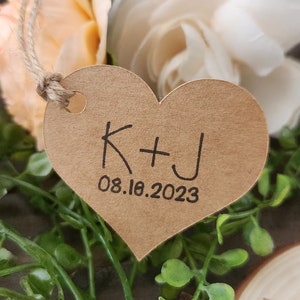 Custom initial & date heart tags use for mason jars,  table centerpiece decor, thank you,shower, rustic wedding favor tags, name, simple