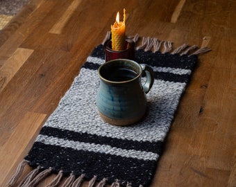 Rustic table decor, handwoven table runner, handwoven mug rug, handmade wool placemat, Irish tweed