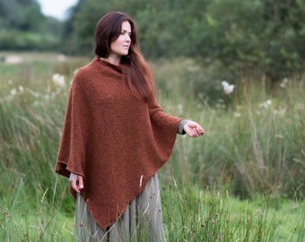 Knit wool poncho, Merino wool poncho, womens  poncho cape, merino wool ruana in Irish tweed wool