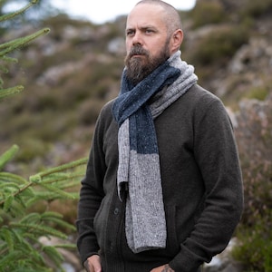 Striped Irish Tweed Scarf: Knit Merino Wool, Unisex Design