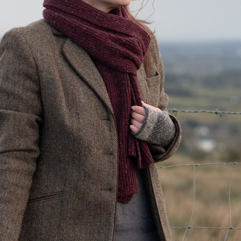 Knit wool scarf, mens scarf, irish tweed scarf, merino wool scarf, grey scarf image 5