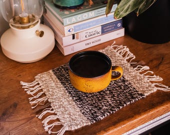 Handwoven Irish Wool Mug Rug: Rustic Cottage Coaster