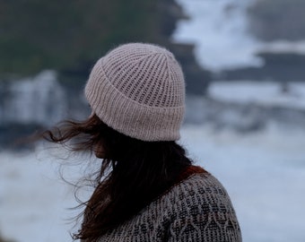 Handknit wool hat, ribbed hat, knit wool hat, knit beanie, mohair hat