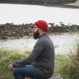 Handgestrickte irische Donegal Tweed Wollmütze, Herrenmütze, Fischermütze